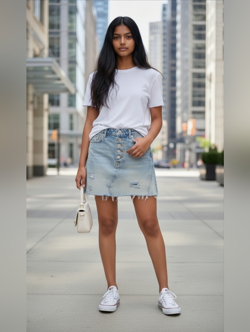 We The Free Light Blue Distressed Denim Mini Skirt
